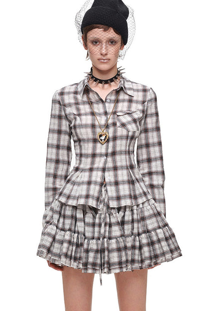 Plaid Shirt and Tiered Skirt Set-Up
