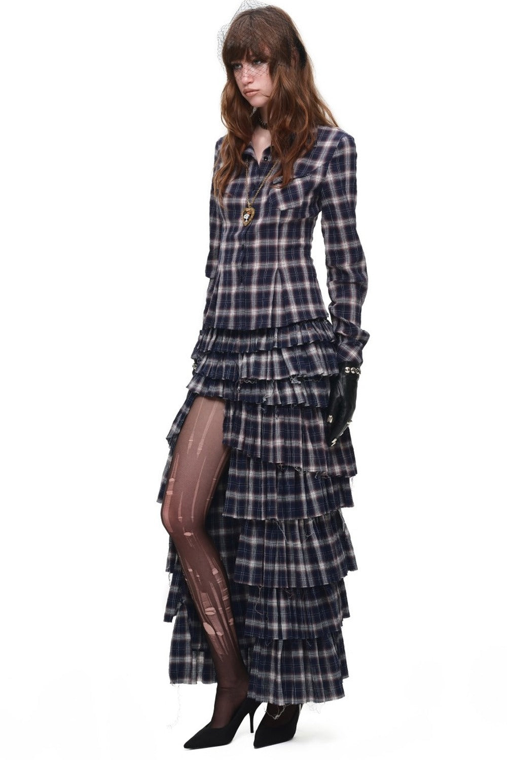 Plaid Shirt and Tiered Skirt Set-Up