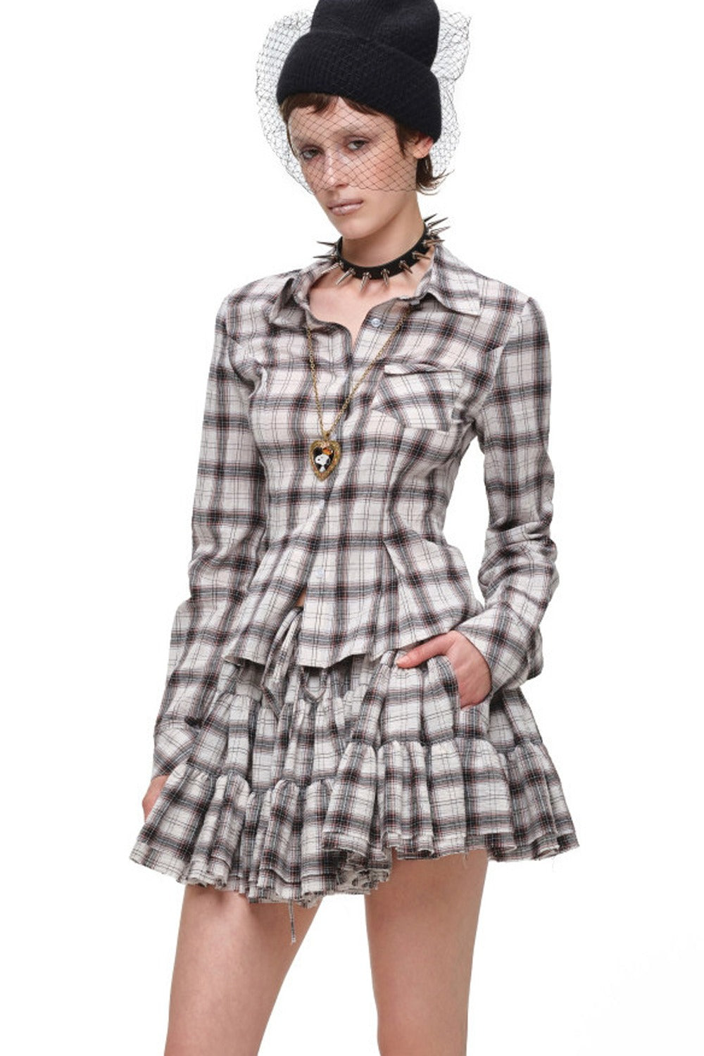 Plaid Shirt and Tiered Skirt Set-Up