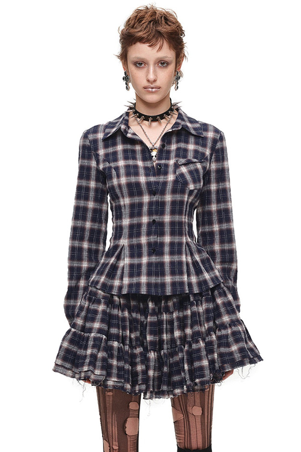 Plaid Shirt and Tiered Skirt Set-Up