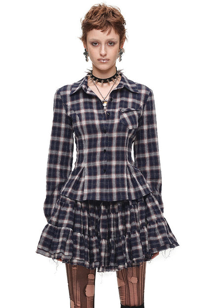 Plaid Shirt and Tiered Skirt Set-Up