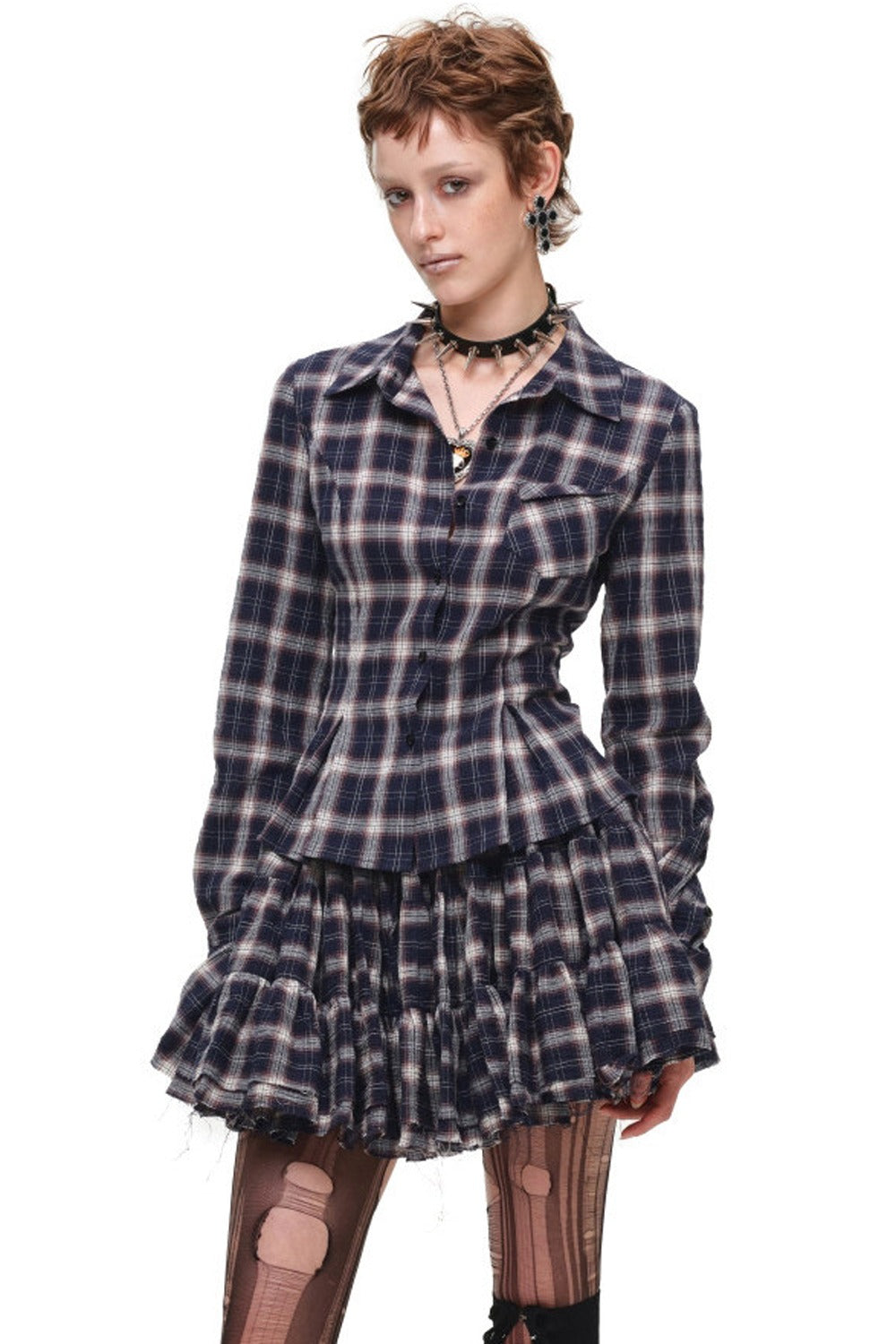 Plaid Shirt and Tiered Skirt Set-Up