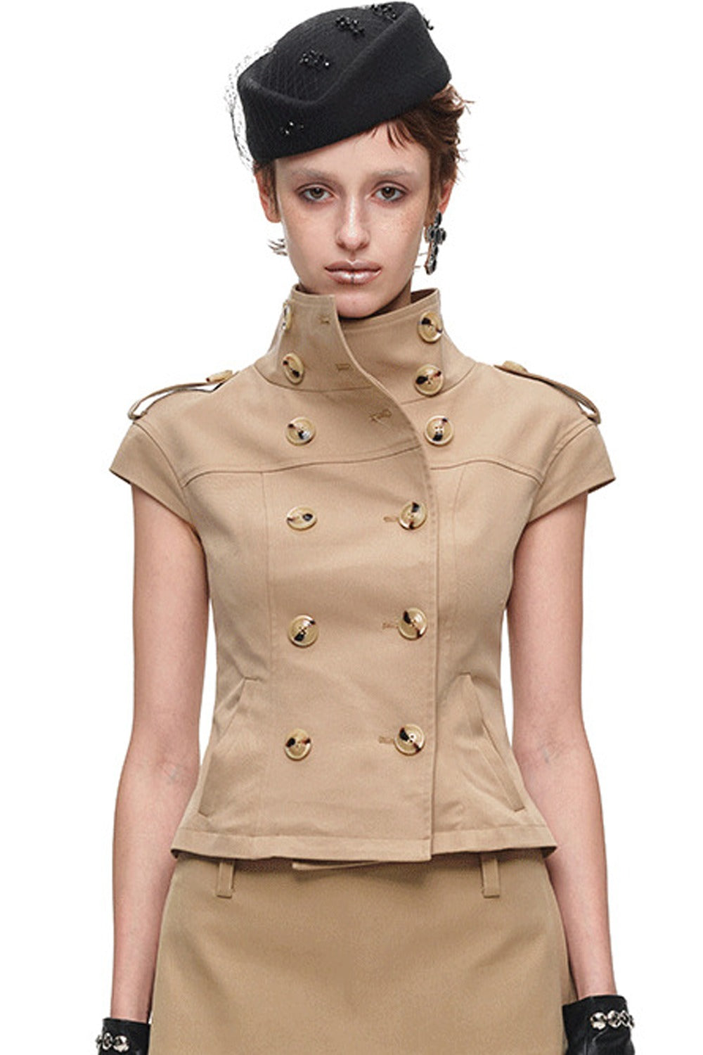 Stand Collar Double-Breasted Jacket