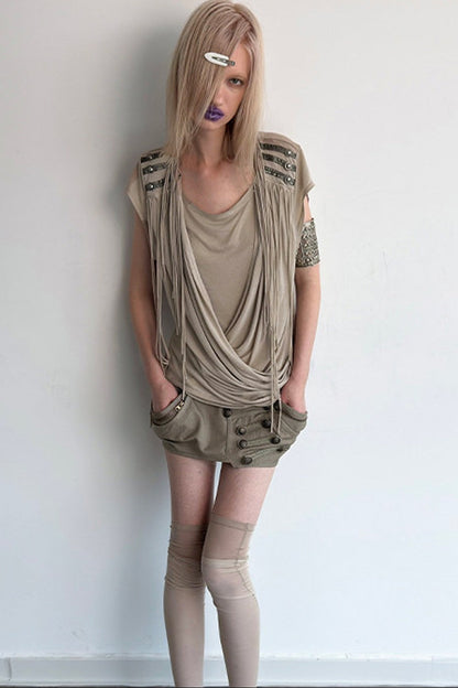 Top in maglia drappeggiato con nappine