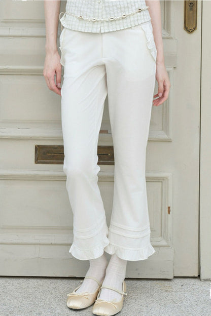 Ruffle Straight-Leg Flared Pants