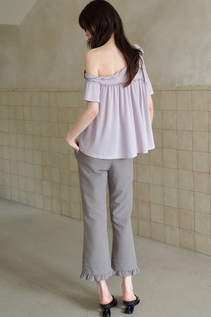 Ruffle Straight-Leg Flared Pants