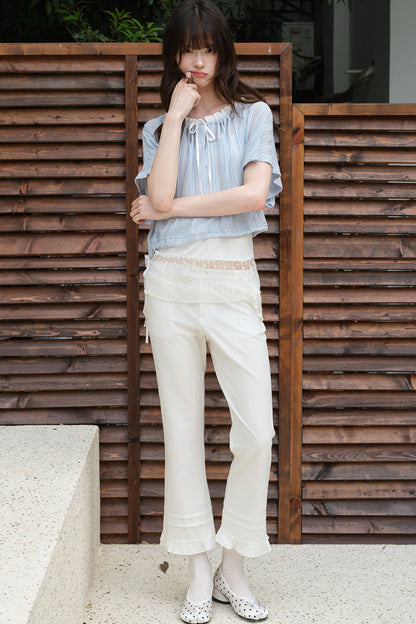 Ruffle Straight-Leg Flared Pants