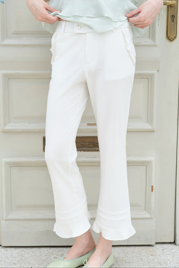 Ruffle Straight-Leg Flared Pants