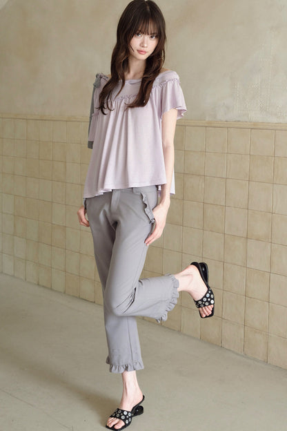 Ruffle Straight-Leg Flared Pants
