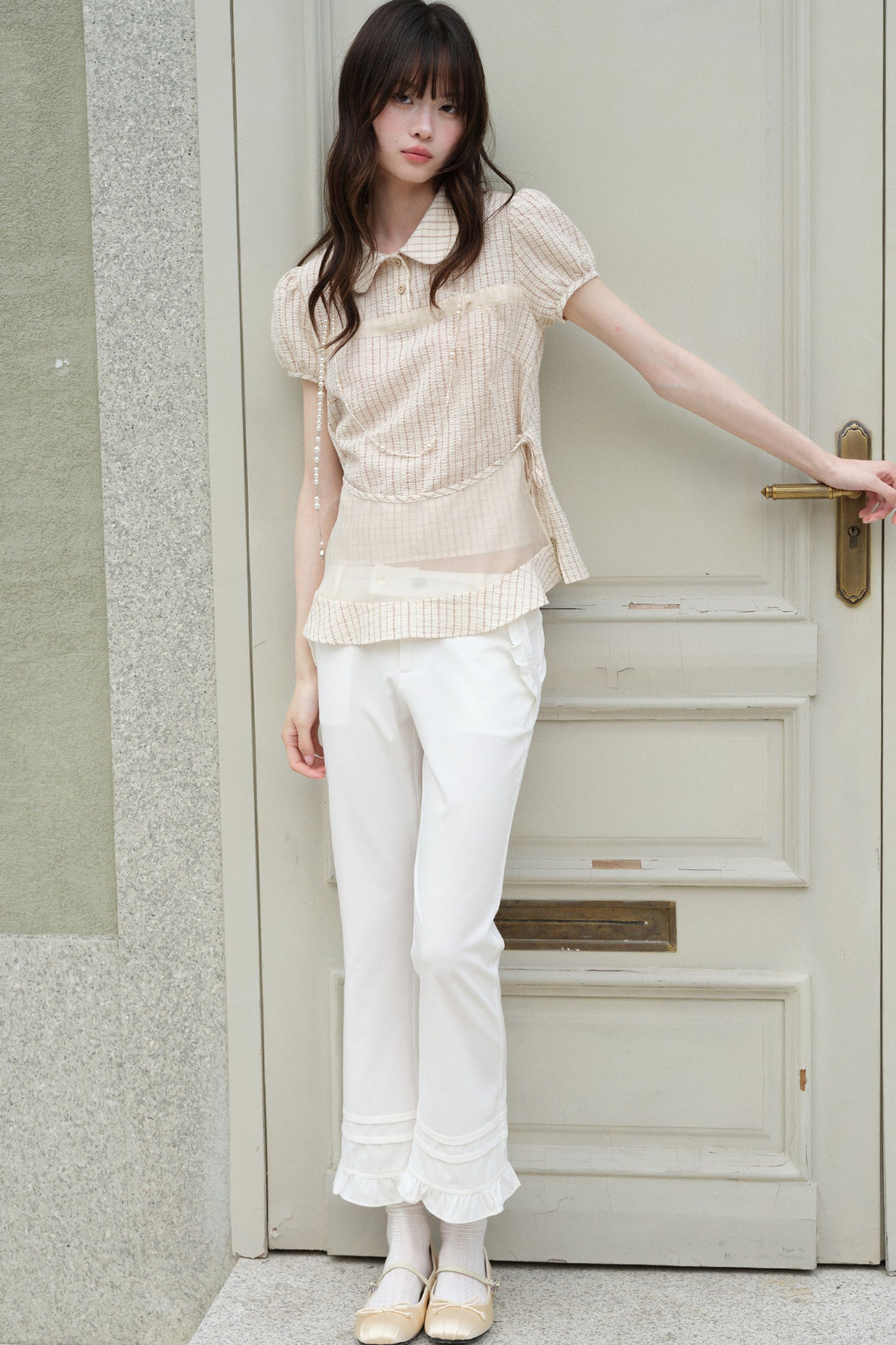 Ruffle Straight-Leg Flared Pants