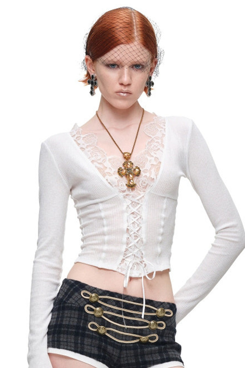 Lace Spliced Long Sleeve Layering Top