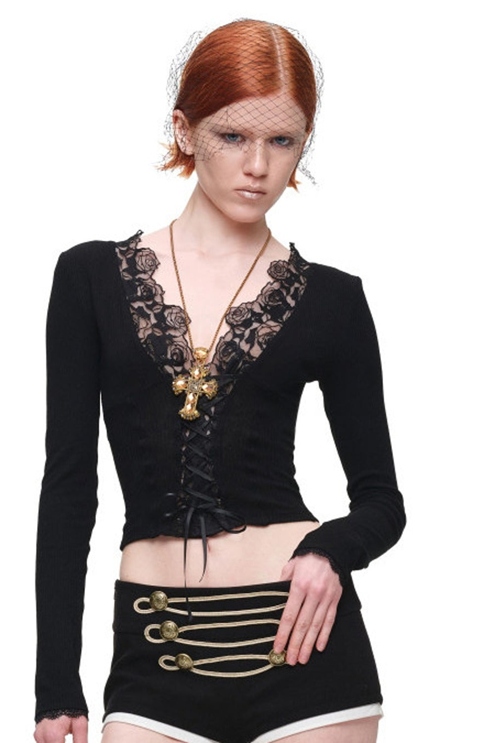 Lace Spliced Long Sleeve Layering Top