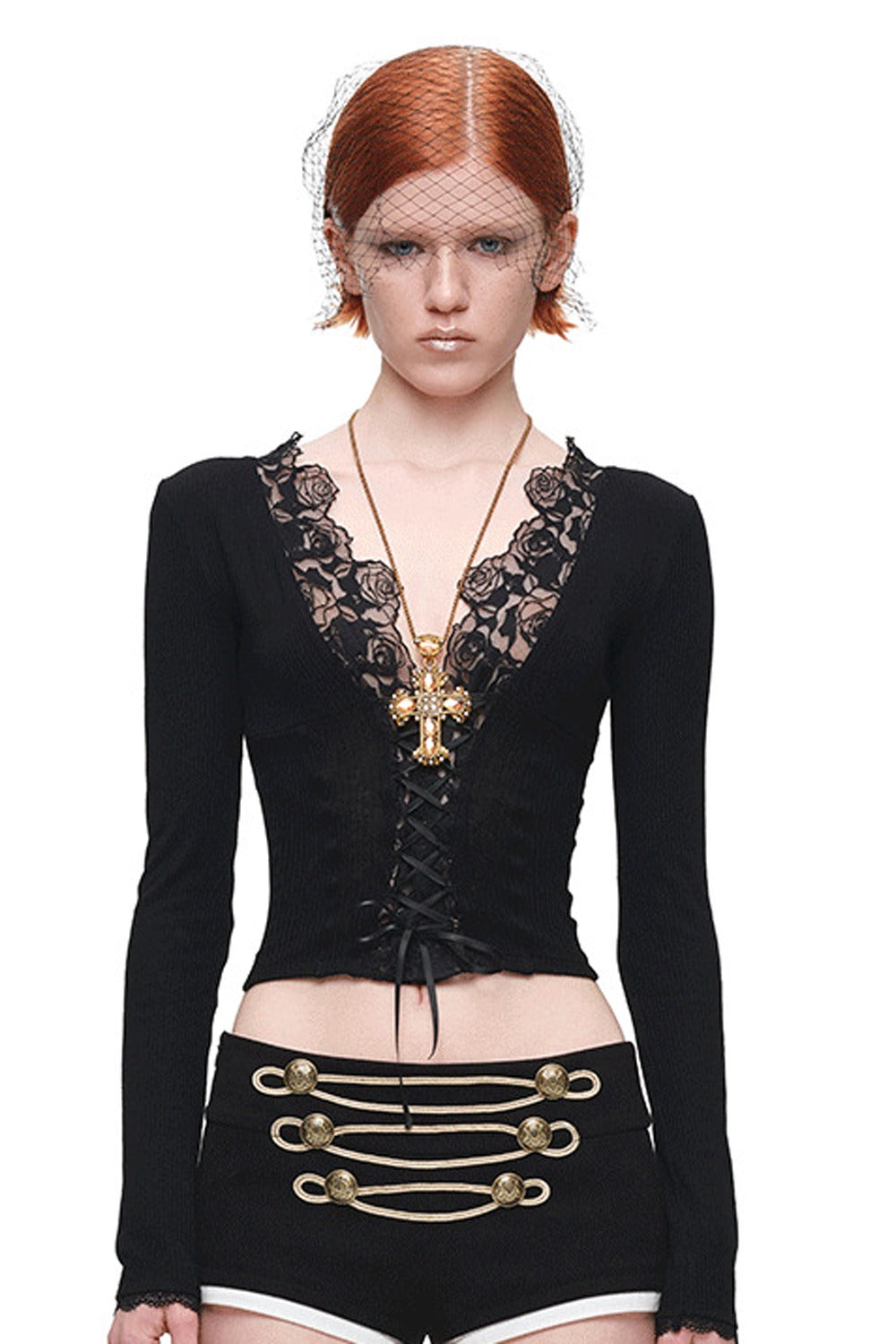 Lace Spliced Long Sleeve Layering Top