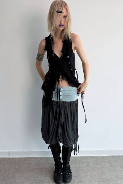 Vintage Patchwork Suit-Style Ruffle Sleeveless Vest