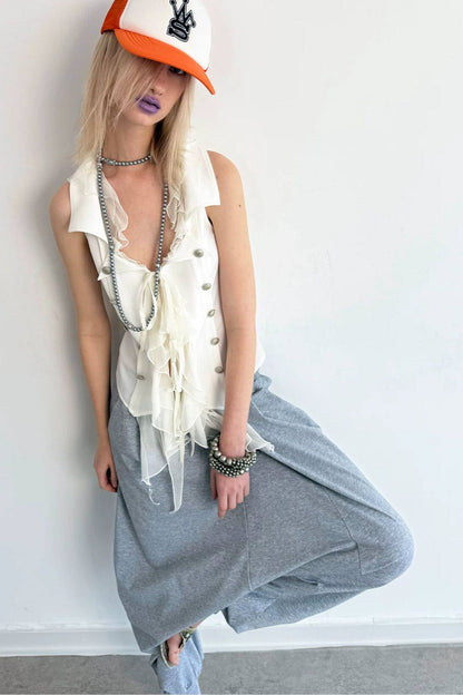 Vintage Patchwork Suit-Style Ruffle Sleeveless Vest