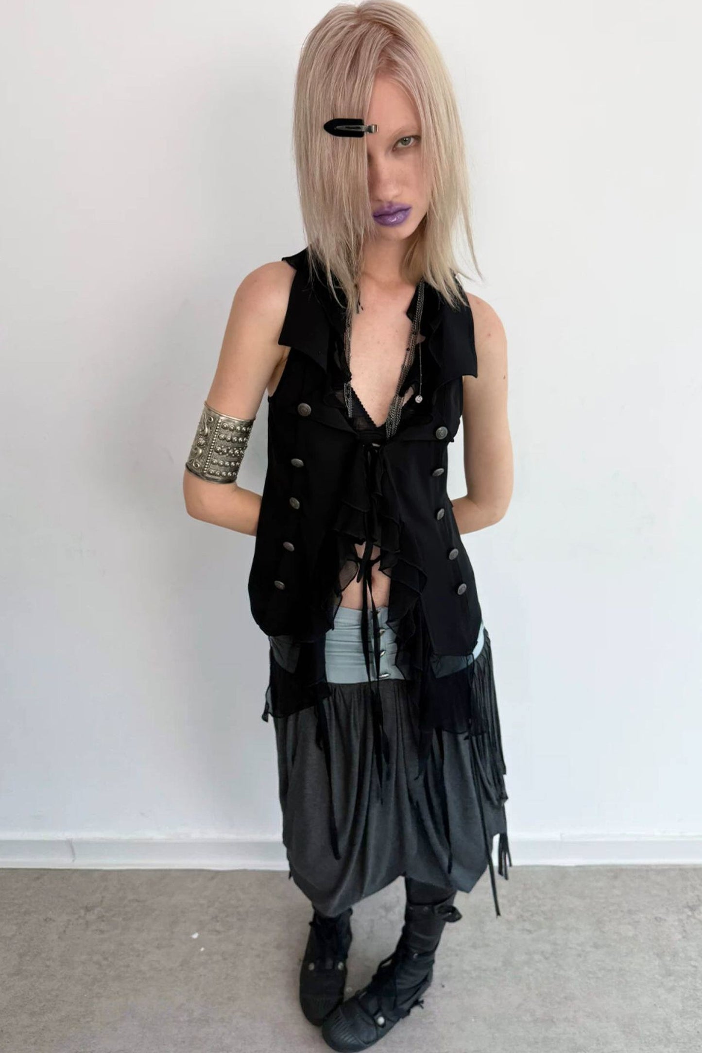 Vintage Patchwork Suit-Style Ruffle Sleeveless Vest