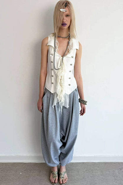 Vintage Patchwork Suit-Style Ruffle Sleeveless Vest