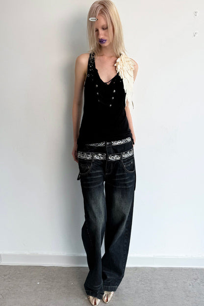 Pleated Rhinestone Halter Top