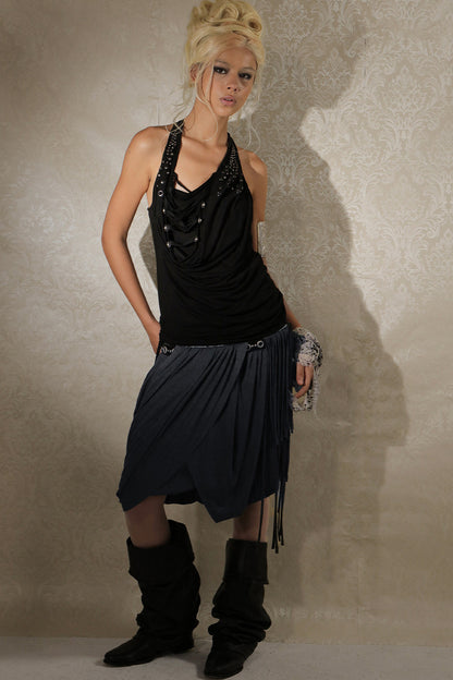 Pleated Rhinestone Halter Top