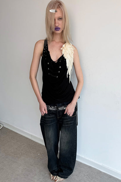 Pleated Rhinestone Halter Top