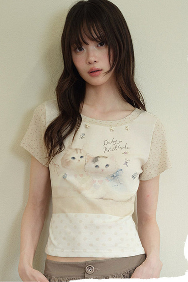 Hand-Painted Cotton Short-Sleeve Top