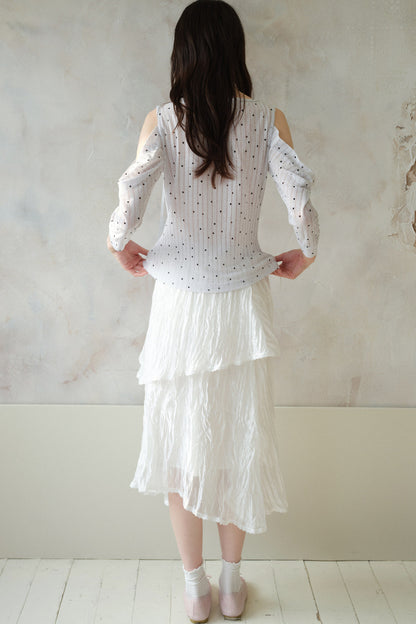 White Pleated Gauze Skirt