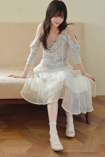 White Pleated Gauze Skirt