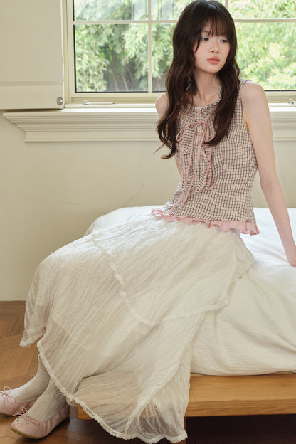 White Pleated Gauze Skirt