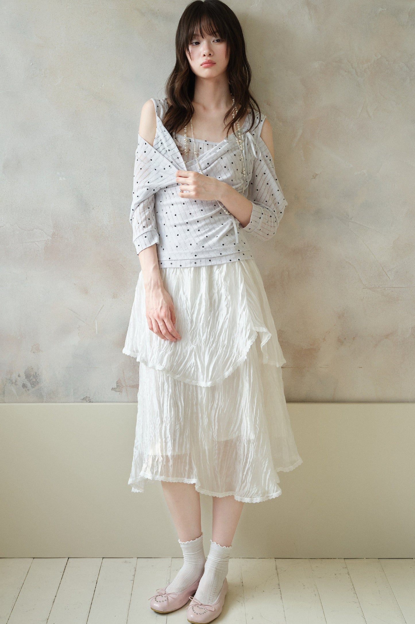 White Pleated Gauze Skirt