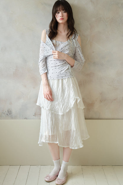 White Pleated Gauze Skirt