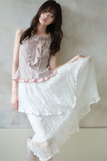 White Pleated Gauze Skirt