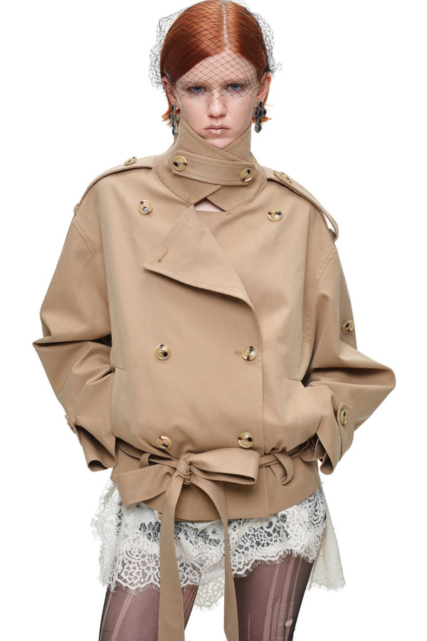 Double-Breasted Tie-Waist Trench Coat