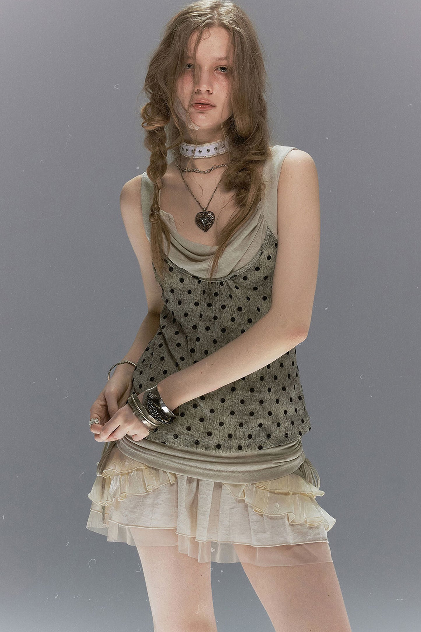 Velvet Polka Dot Layered Top