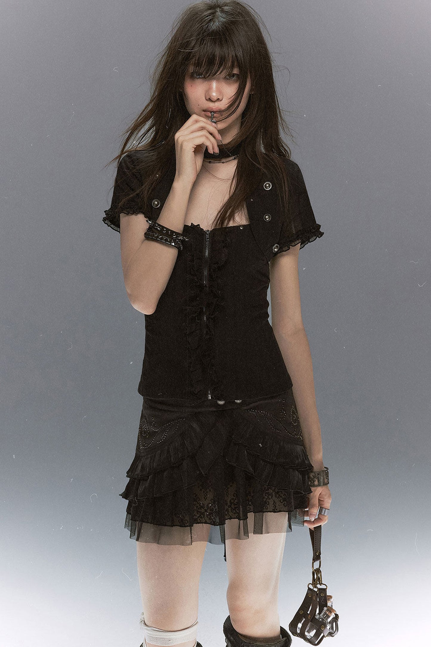 Romantic Lace Ruffled Vest set-Up