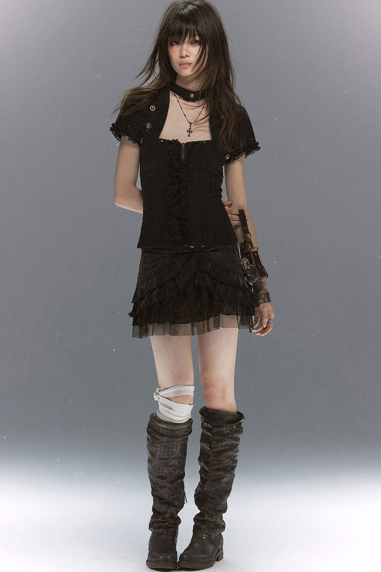 Romantic Lace Ruffled Vest set-Up
