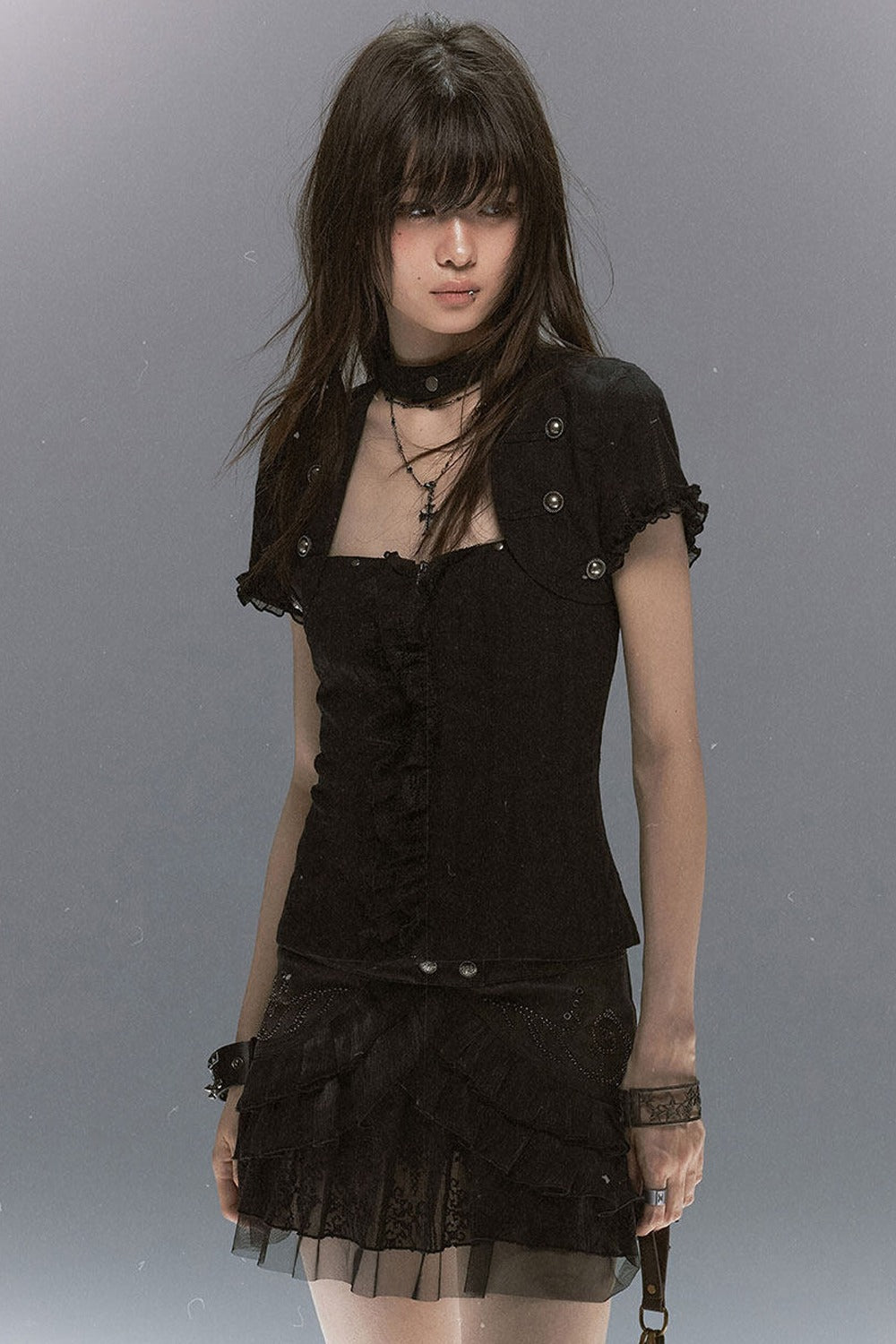 Romantic Lace Ruffled Vest set-Up