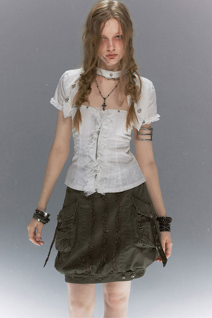 Romantic Lace Ruffled Vest set-Up