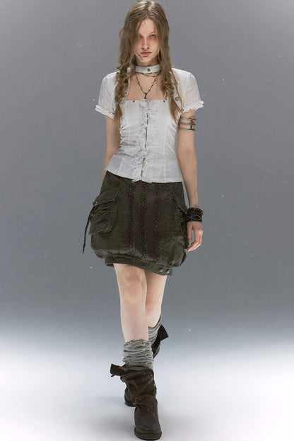 Romantic Lace Ruffled Vest set-Up