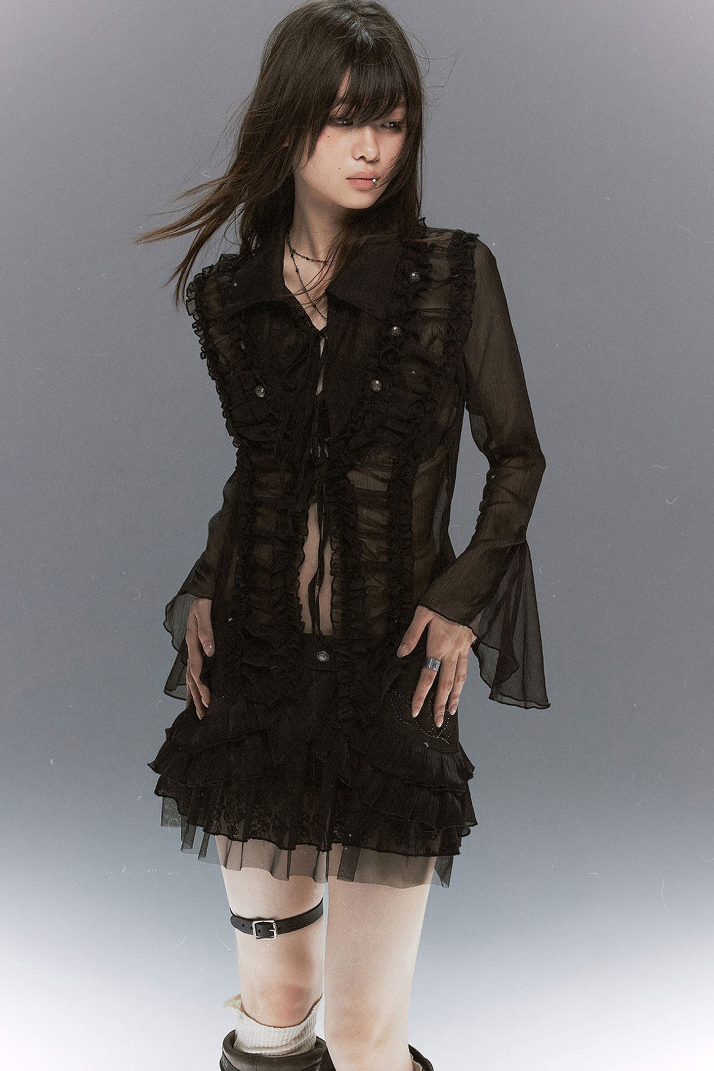 Sheer Chiffon Lace Blouse