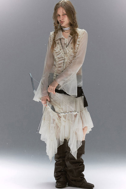 Sheer Chiffon Lace Blouse