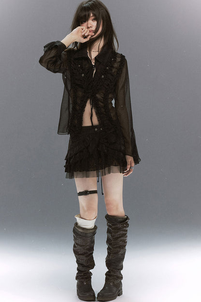 Sheer Chiffon Lace Blouse