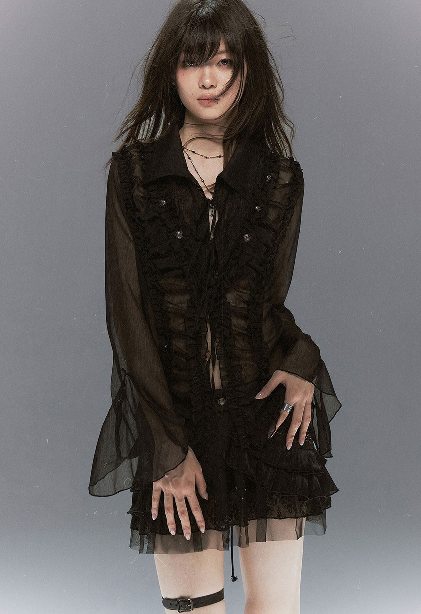 Sheer Chiffon Lace Blouse