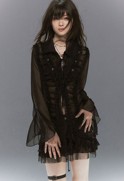Sheer Chiffon Lace Blouse