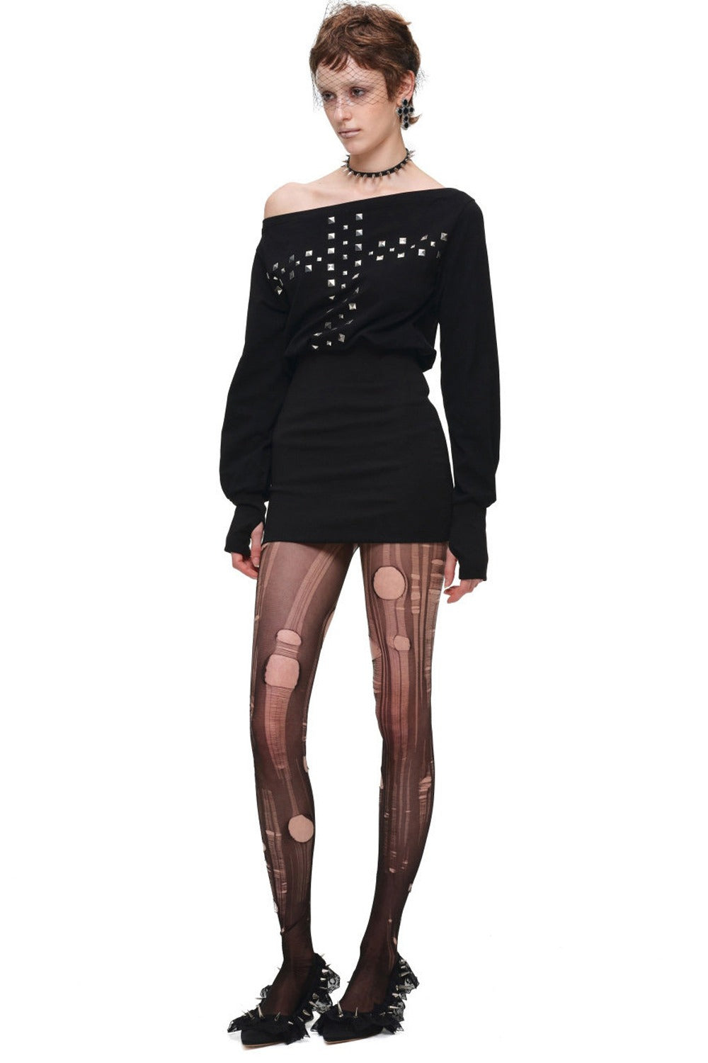 Off-Shoulder Studded Dress