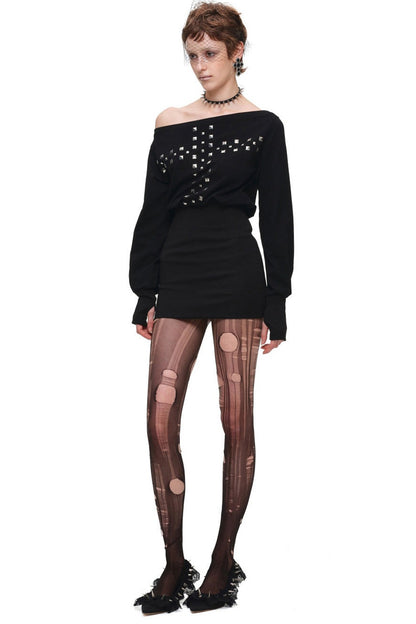 Off-Shoulder Studded Dress