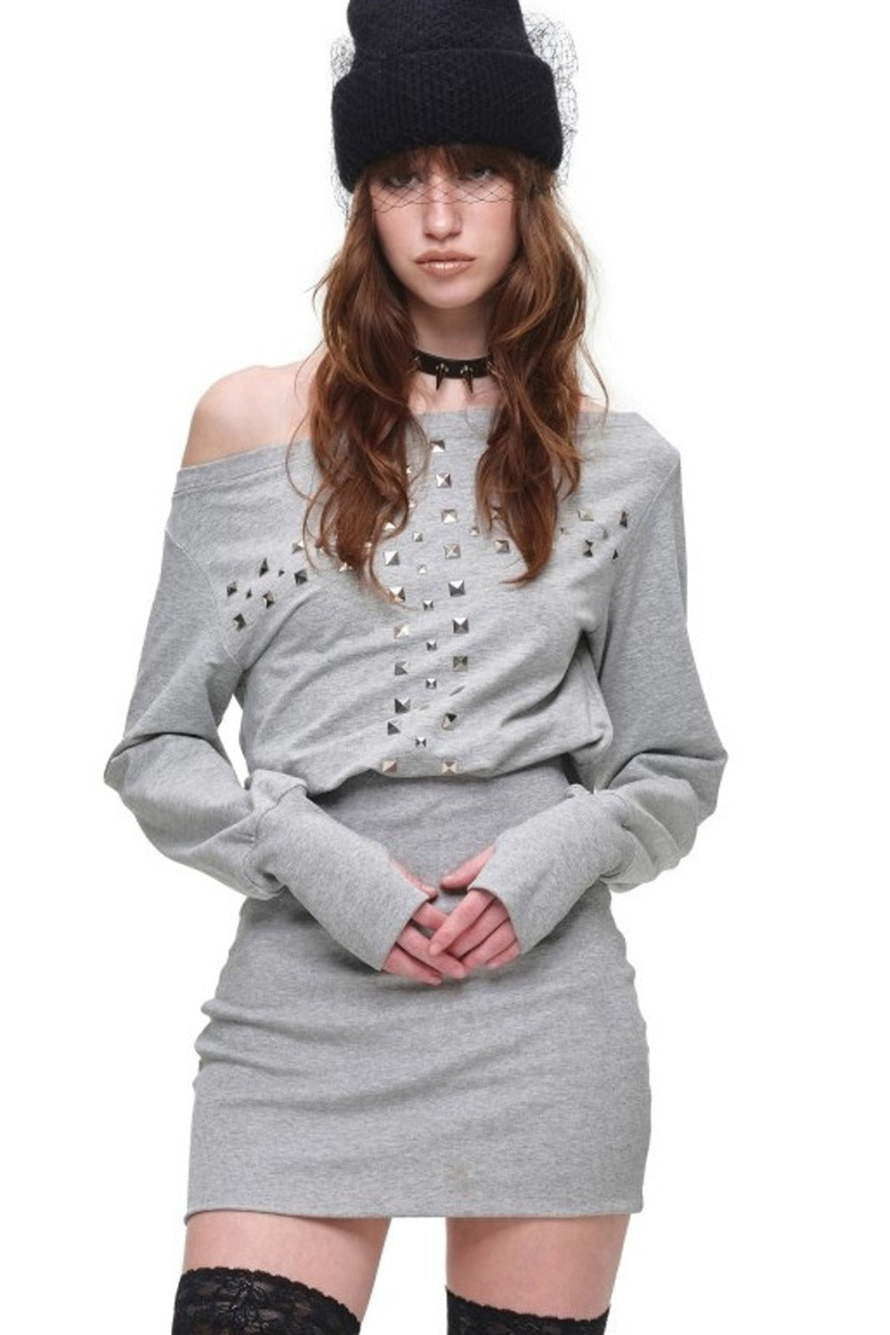 Off-Shoulder Studded Dress