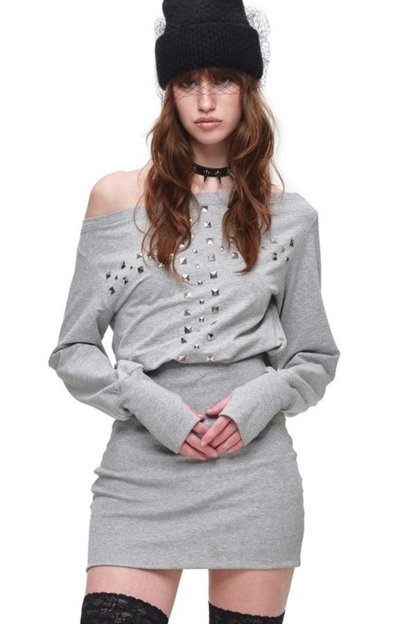 Off-Shoulder Studded Dress