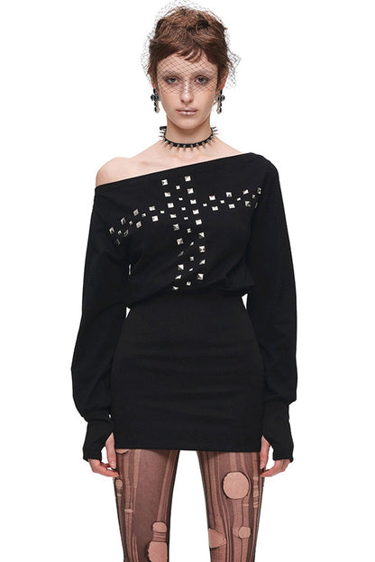 Off-Shoulder Studded Dress