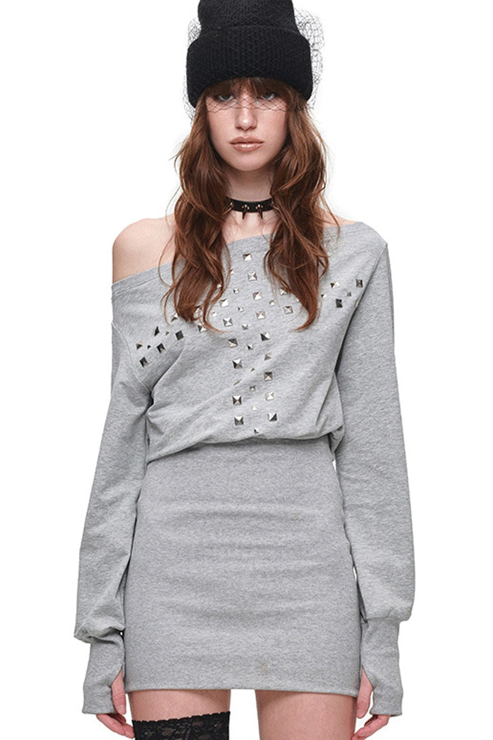 Off-Shoulder Studded Dress