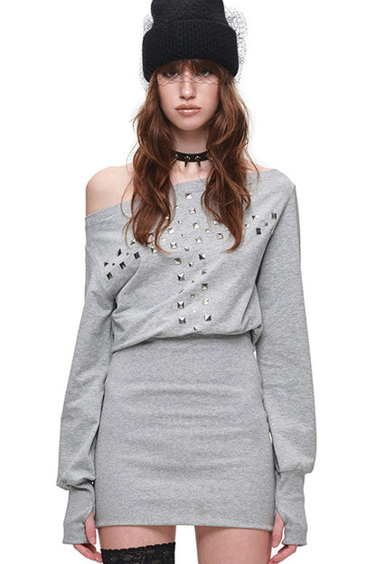 Off-Shoulder Studded Dress